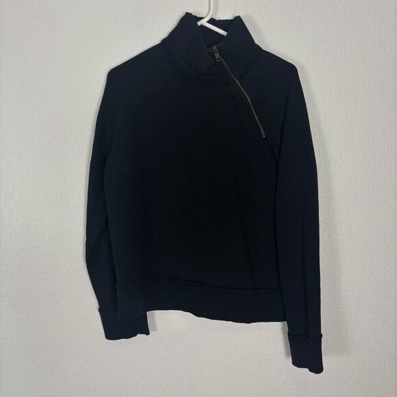 Free People Tops - Free People Black Fleece Lined Asymmetrical Zip Pullover Sweatshirt Size Small